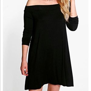 Black off shoulder shift dress